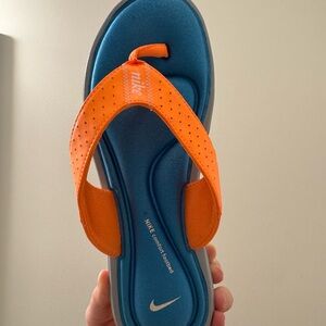Nike Bright Orange and Blue Comfort Footbed Flip Flops